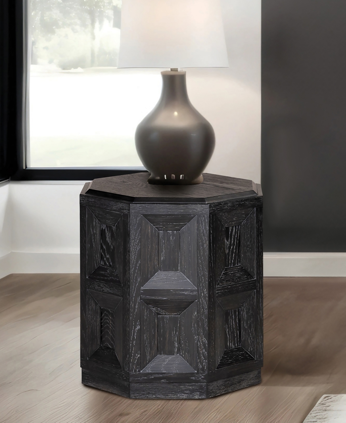 Furniture Of America Flonnin Hexagon End Table With Ornamental Sunken Panels