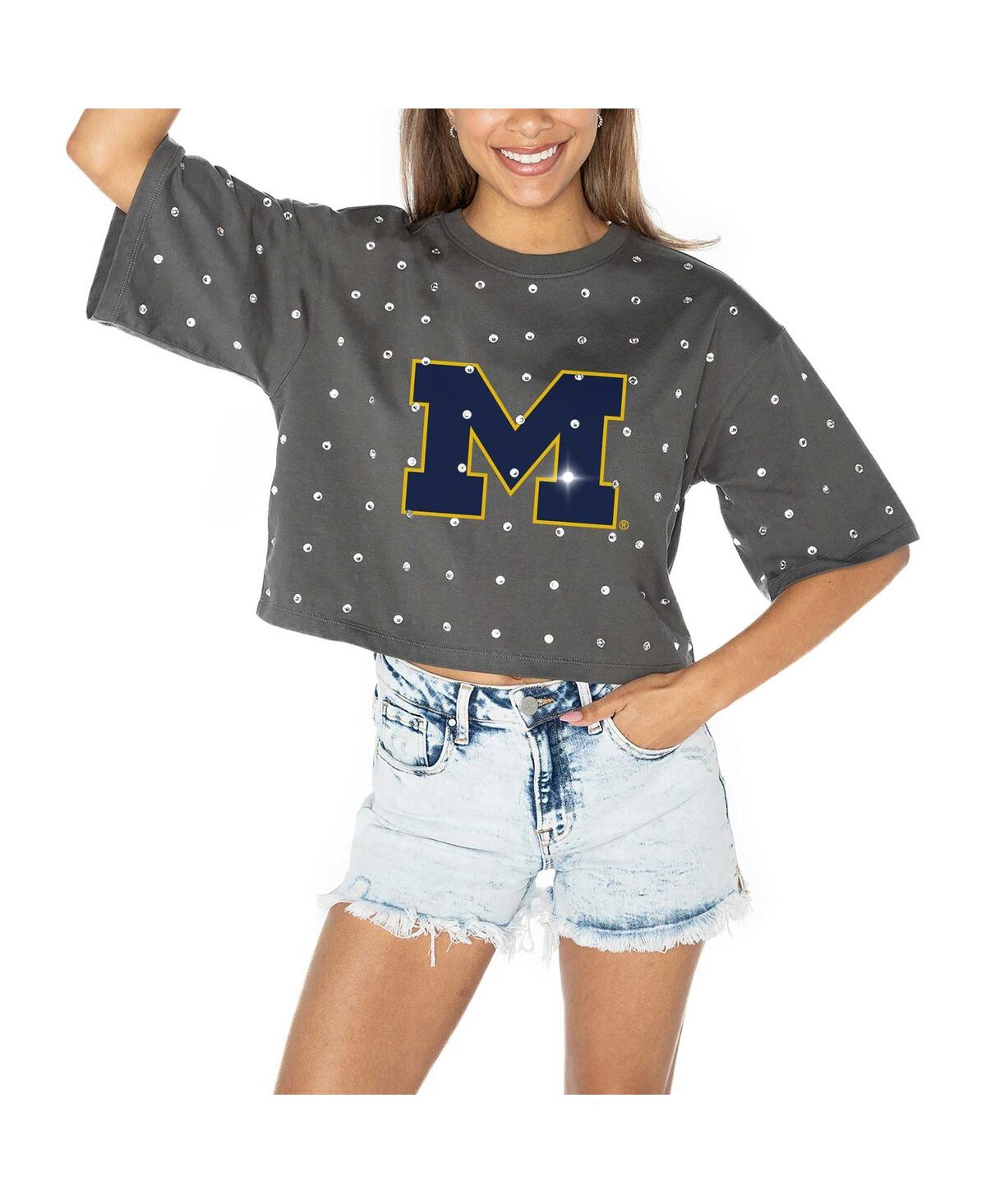 Shop Gameday Couture Women's Gray Michigan Wolverines Go Time Rhinestone Crop T-shirt