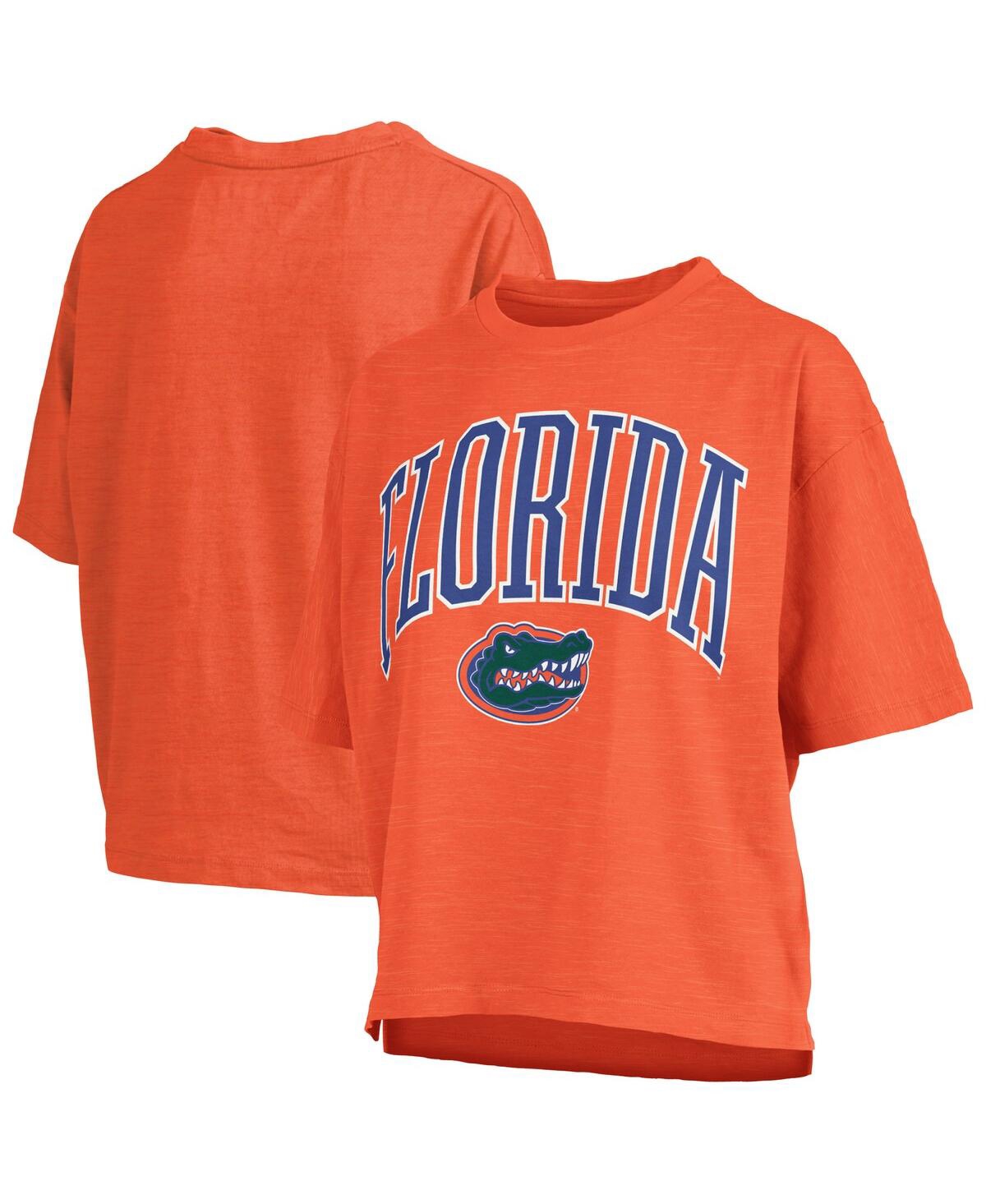 PRESSBOX WOMEN'S ORANGE FLORIDA GATORS NELSON ARCH OVER LOGO WAIST LENGTH OVERSIZED SLUB T-SHIRT 