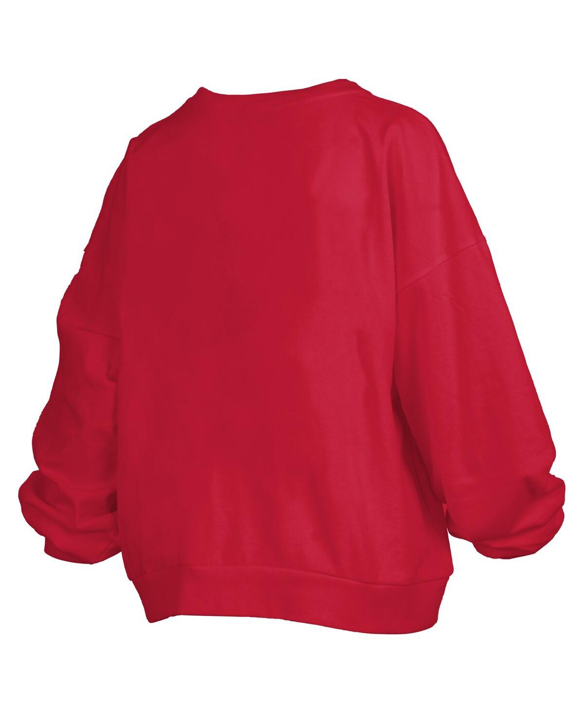 PRESSBOX WOMEN'SÂ RED GEORGIA BULLDOGS JANISE ARCH OVER LOGO WAIST LENGTH OVERSIZED PULLOVER SWEATSHIRT 