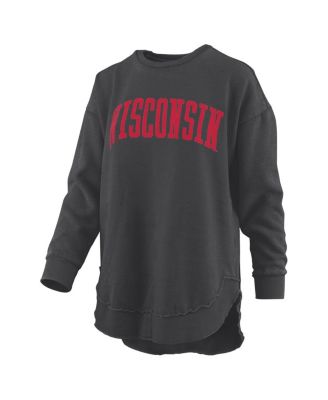 Women's&nbsp;Black Wisconsin Badgers Melange Poncho Vintage Fleece Long Sleeve Pullover Sweatshirt