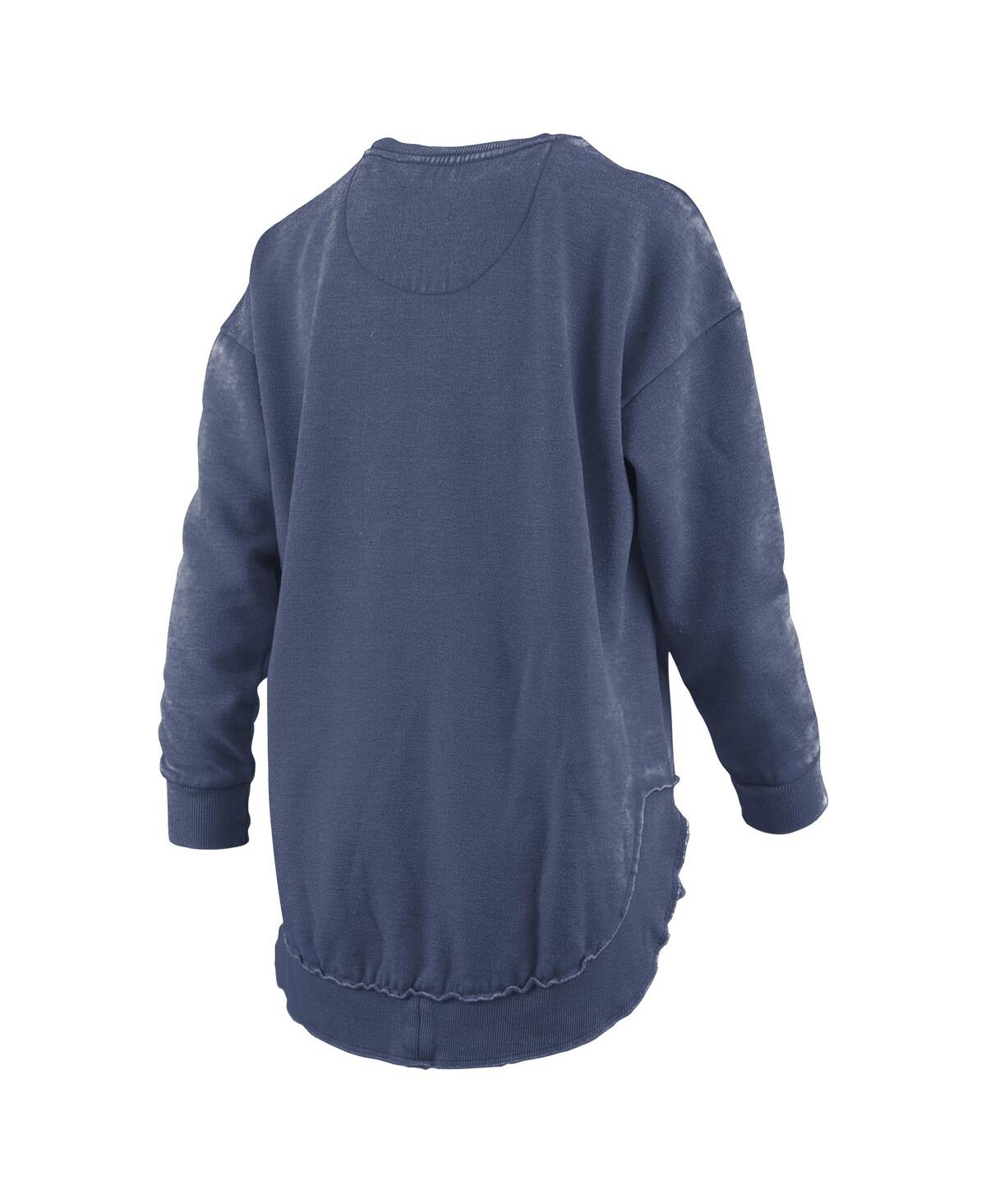 PRESSBOX WOMEN'SÂ NAVY GONZAGA BULLDOGS MELANGE PONCHO VINTAGE FLEECE LONG SLEEVE PULLOVER SWEATSHIRT 