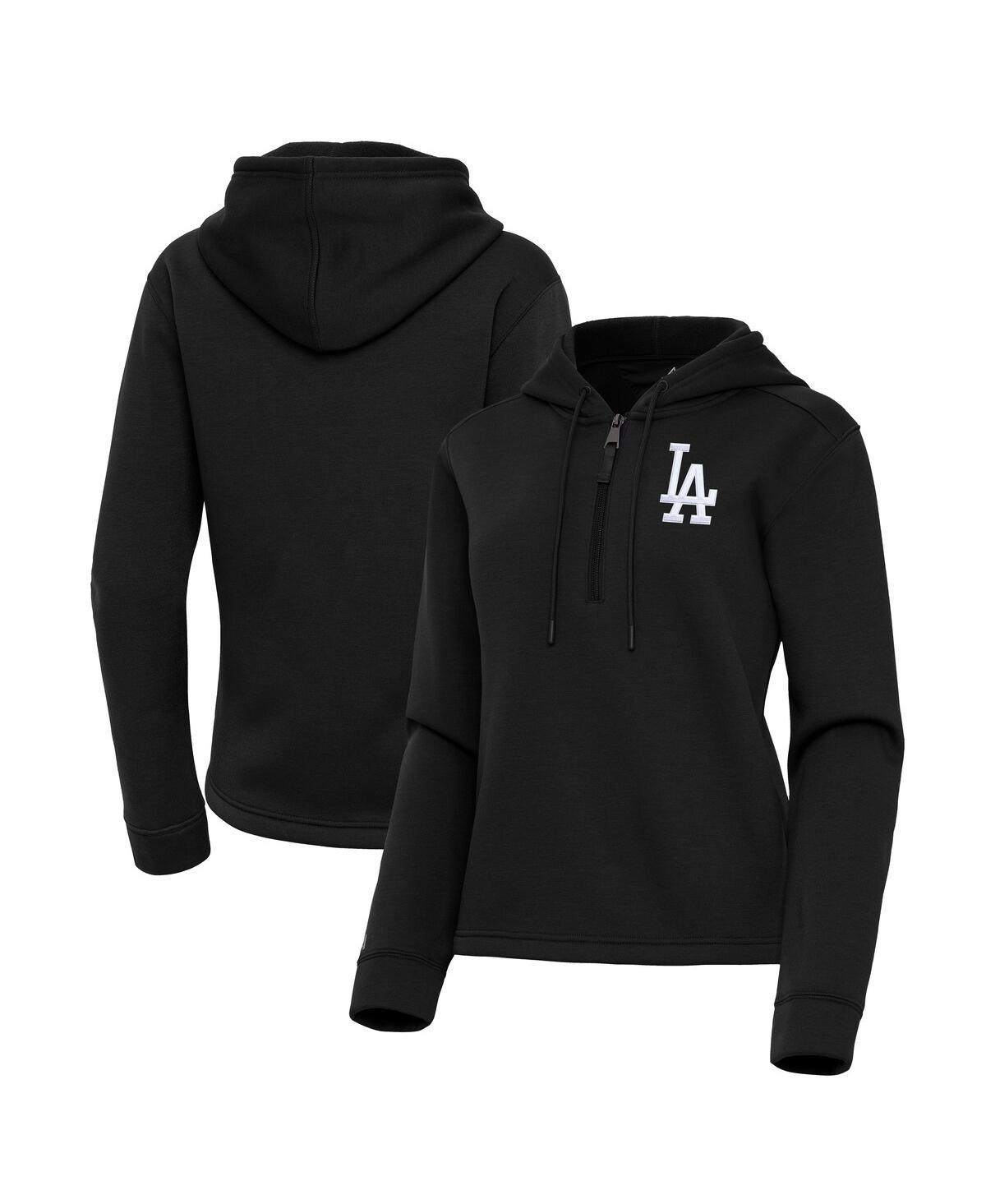Antigua Women's Black Los Angeles Dodgers Contemporary Quarter-zip Hoodie In Black