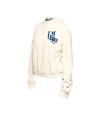 Women's Cream Vegas Golden Knights Glam Game Quarter-Zip Cropped Floral Pullover Hoodie