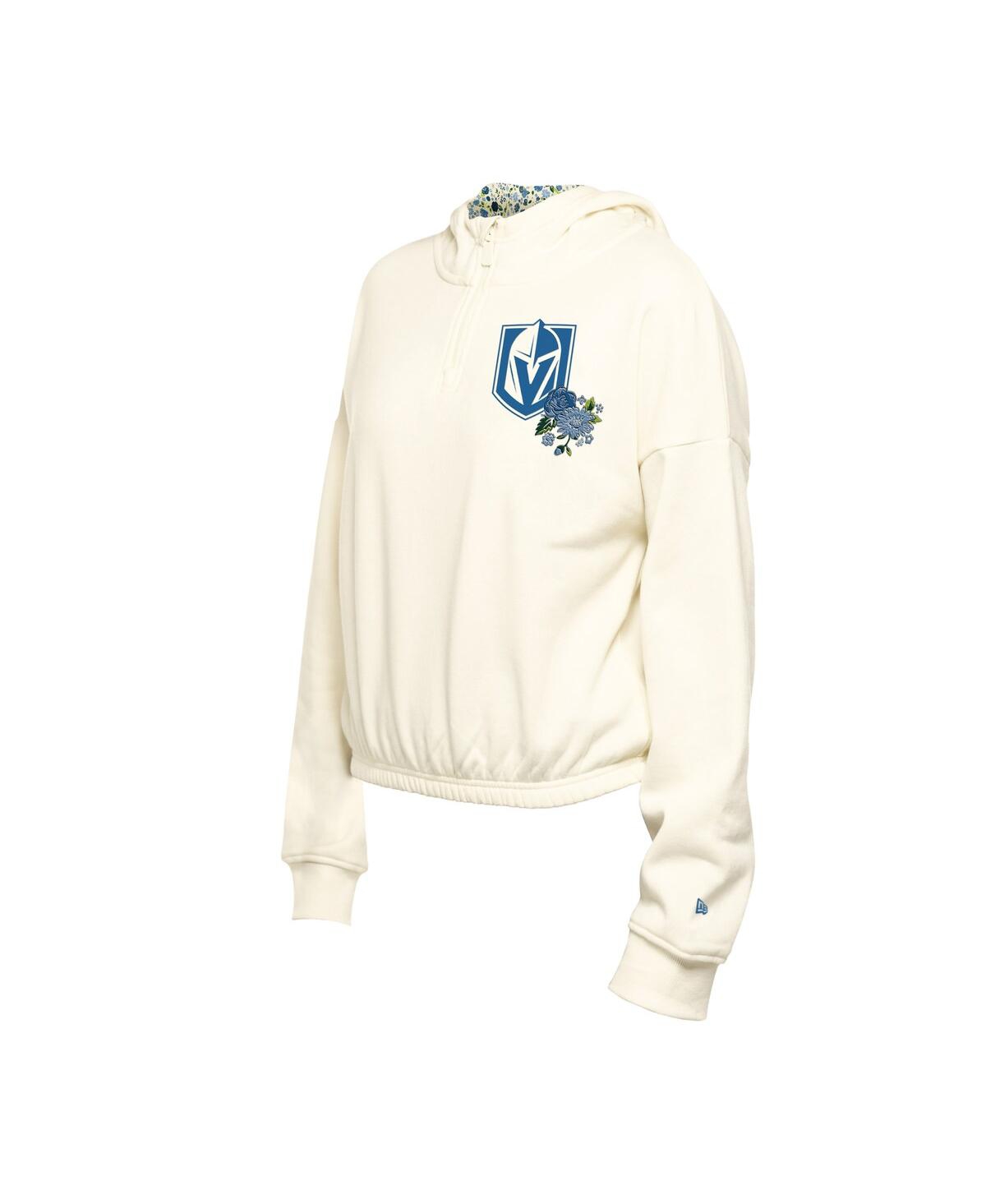 NEW ERA WOMEN'S CREAM VEGAS GOLDEN KNIGHTS GLAM GAME QUARTER-ZIP CROPPED FLORAL PULLOVER HOODIE 