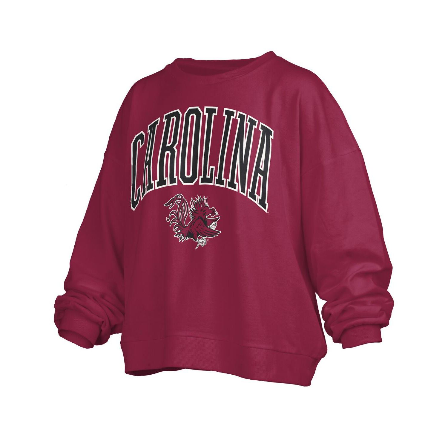 Women's Garnet South Carolina Gamecocks Janise Arch Over Logo Waist Length Oversized Pullover Sweatshirt
