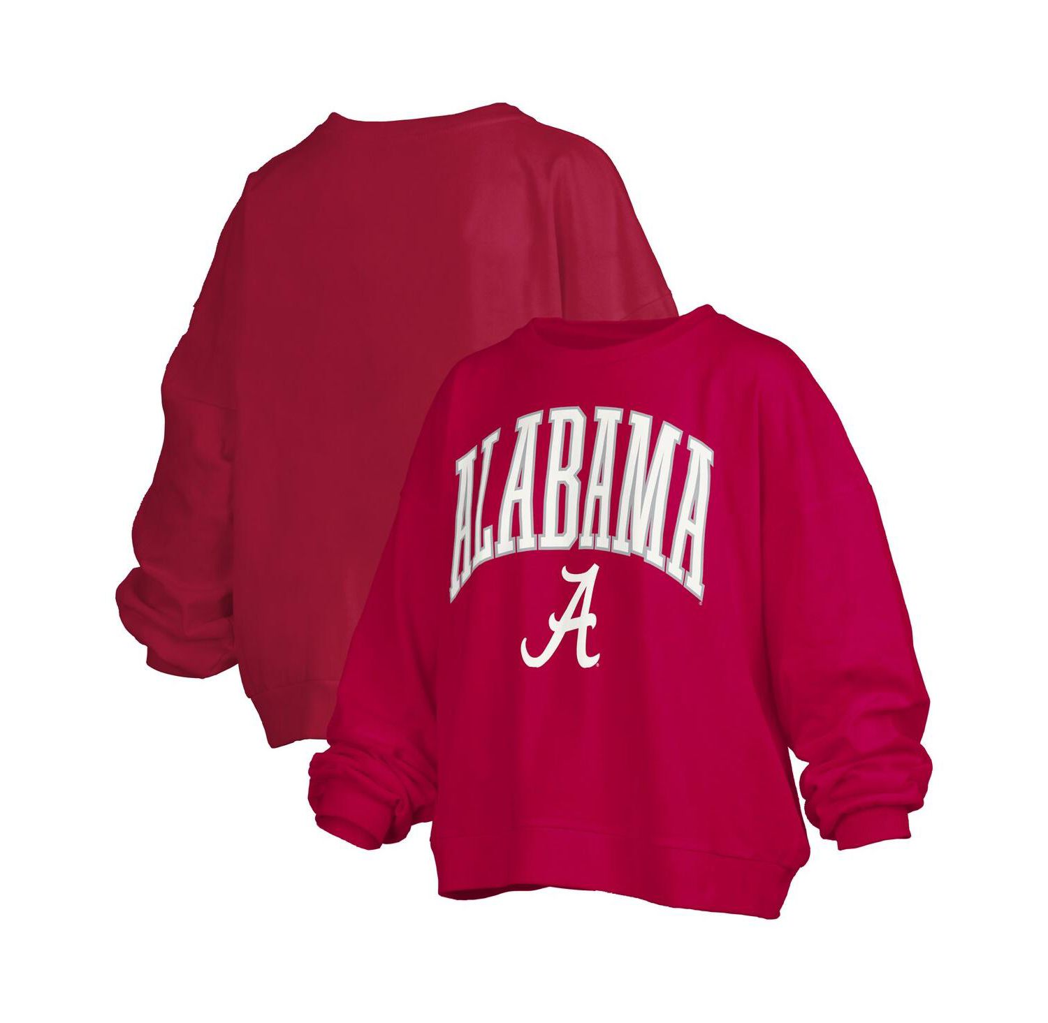 Women's Crimson Alabama Crimson Tide Janise Arch Over Logo Waist Length Oversized Pullover Sweatshirt