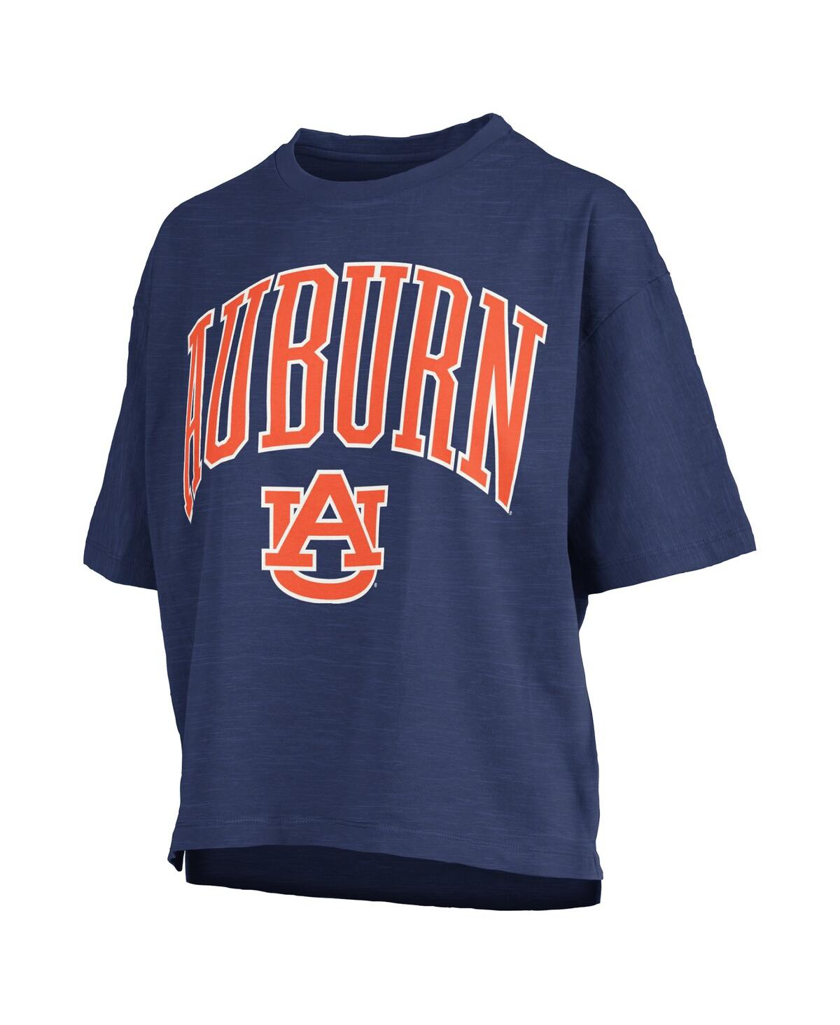 PRESSBOX WOMEN'SÂ NAVY AUBURN TIGERS NELSON ARCH OVER LOGO WAIST LENGTH OVERSIZED SLUB T-SHIRT 