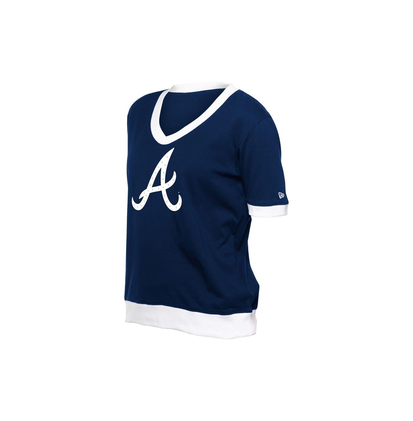 Женская футболка New Era Navy Atlanta Braves Game Day Rhinestone V-Neck — фото 3