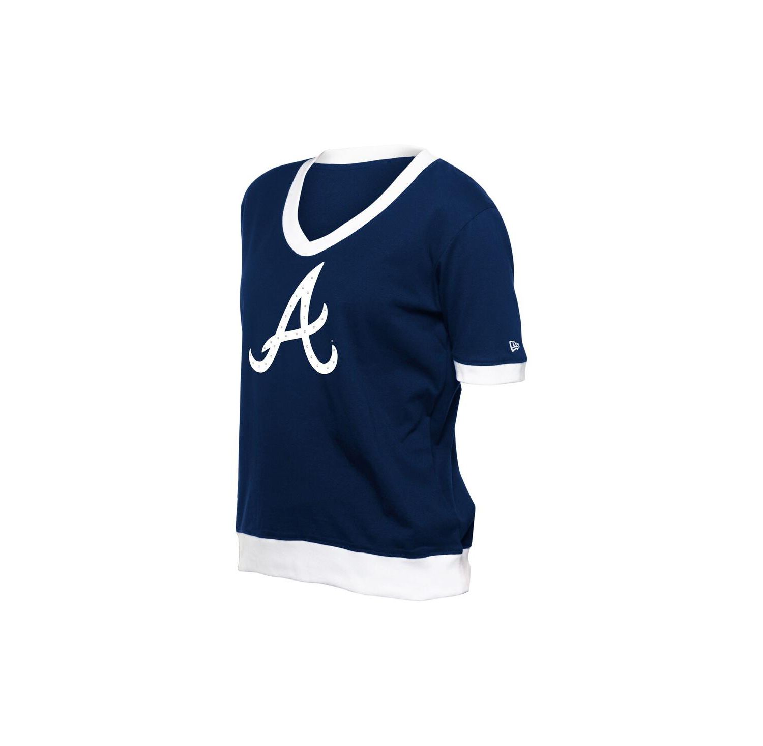 Women's Navy Atlanta Braves Game Day Rhinestone V-Neck T-Shirt