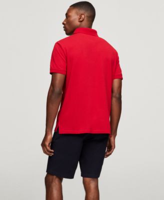 Мужская рубашка поло с вышивкой на груди в полоску от Tommy Hilfiger с коротким рукавом