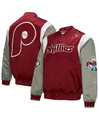 Mitchell & Ness - Men's  Burgundy/Gray Philadelphia Phillies Cooperstown Collection Team Origins Satin Full-Snap Jacket