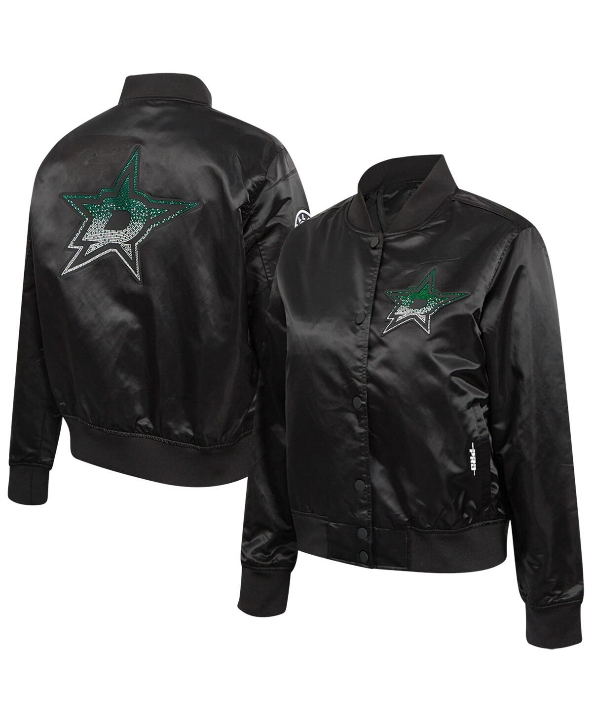Women's Black Dallas Stars Rhinestone Jewels Satin Full-Snap Jacket - Black
