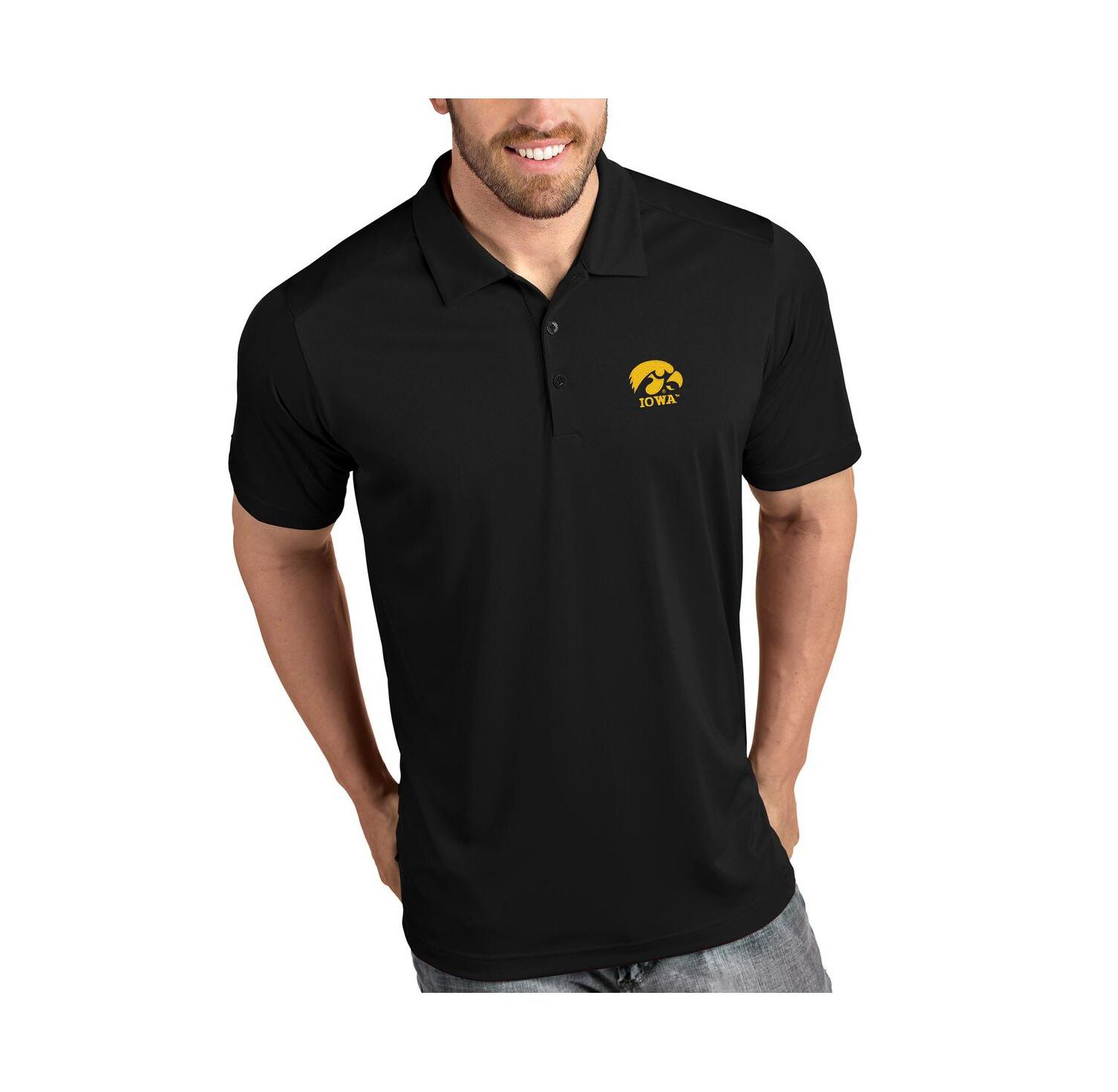 Men's Black Iowa Hawkeyes Antigua Tribute Polo Shirt