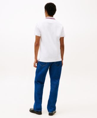 Мужская рубашка поло обычного покроя с красным, белым и синим воротничком от Tommy Hilfiger