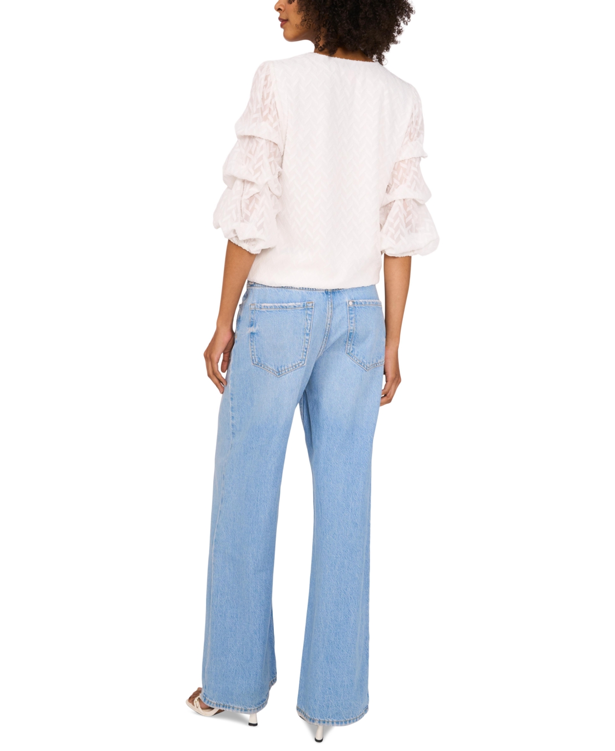 VINCE CAMUTO WOMEN'S BUBBLE-SLEEVE JACQUARD TOP 