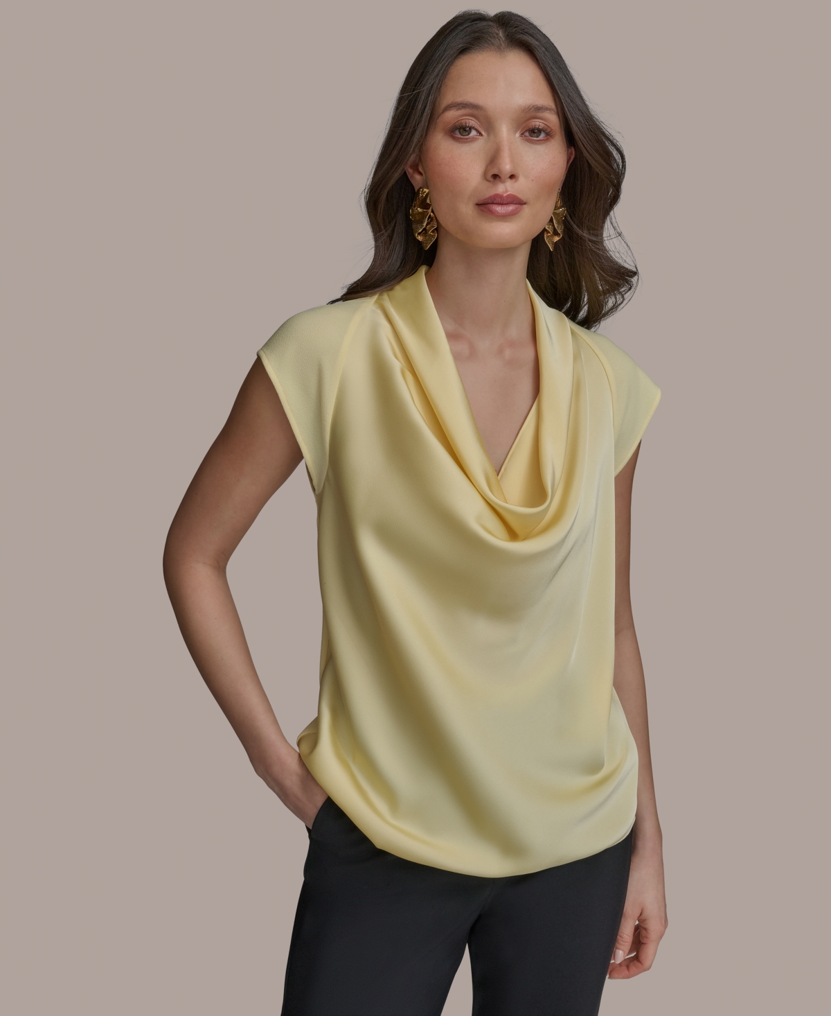 Women's Mixed Media Cowlneck Top - Panna Cotta