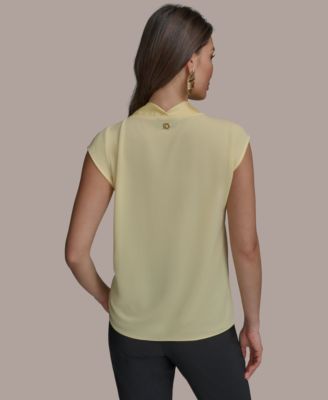 Женский топ с воротником-стойкой в смешанной технике от Donna Karan из Нью-Йорка