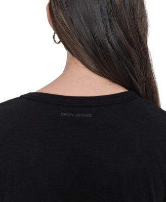 Миниатюрная хлопковая футболка без рукавов с рюшами по бокам от DKNY Jeans