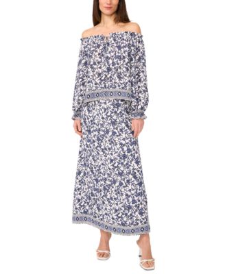 Sam Jess Womens Floral Print Off The Shoulder Top Maxi Skirt