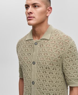 Мужская трикотажная рубашка Sommp с коротким рукавом и текстурой спереди на пуговицах от Hugo Boss