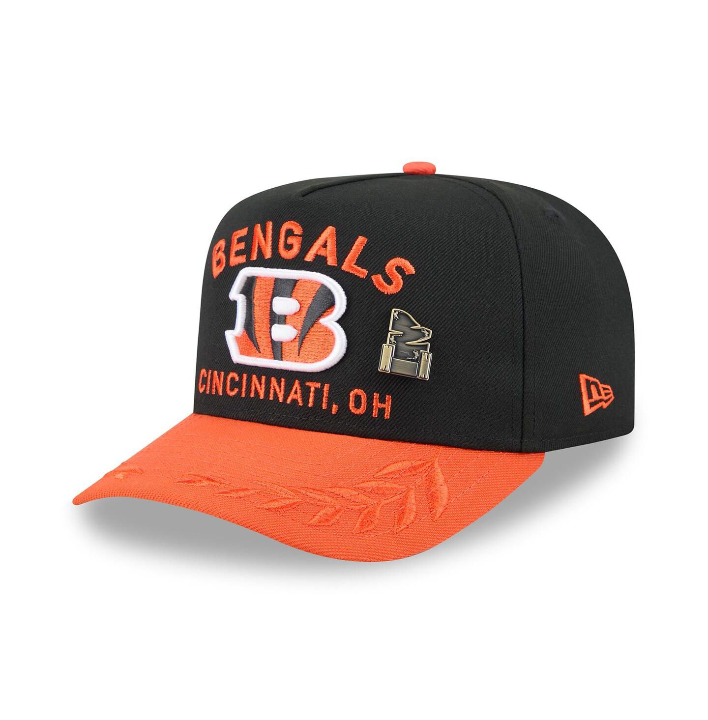Мужская кепка New Era Black/Orange Cincinnati Bengals 2025 NFL Draft On Stage A-Frame 59FIFTY Fitted Hat — фото 1
