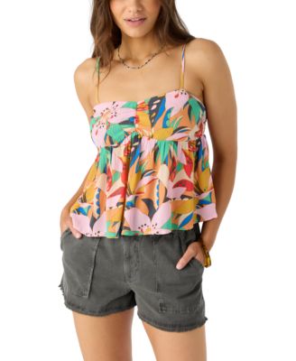 Juniors' Reeta Printed Crinkled Sleeveless Top