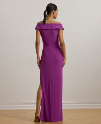 Women's Jersey Off-the-Shoulder Side-Slit Column Gown