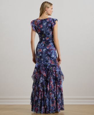 Женское платье из гофрированного жоржета с принтом и рюшами от Lauren Ralph Lauren