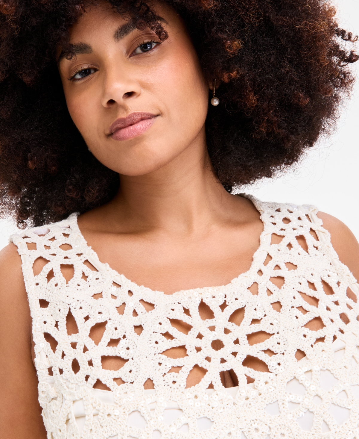 On 34th Trendy Plus Size Crochet Scallop-hem Shift Dress, Exclusively At Macy's