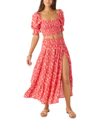 Juniors' Luciana Printed Smocked-Waist Tiered Skirt