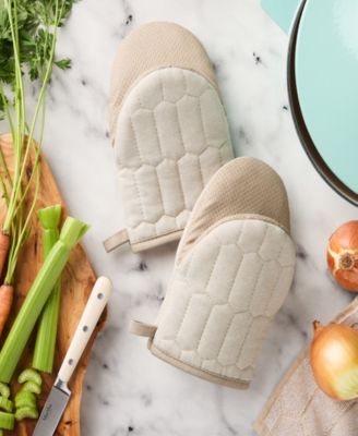 Honeycomb Quilted Chambray Mini Oven Mitt Set, 5.5" x 8"