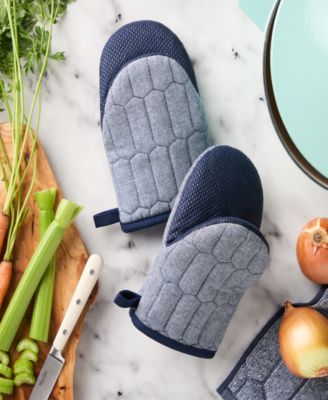 Honeycomb Quilted Chambray Mini Oven Mitt Set, 5.5" x 8"