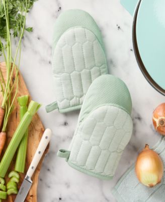 Honeycomb Quilted Chambray Mini Oven Mitt Set, 5.5" x 8"