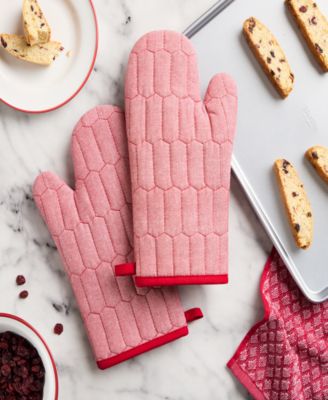 Honeycomb Quilted Chambray Oven Mitt Set, 7" x 13"