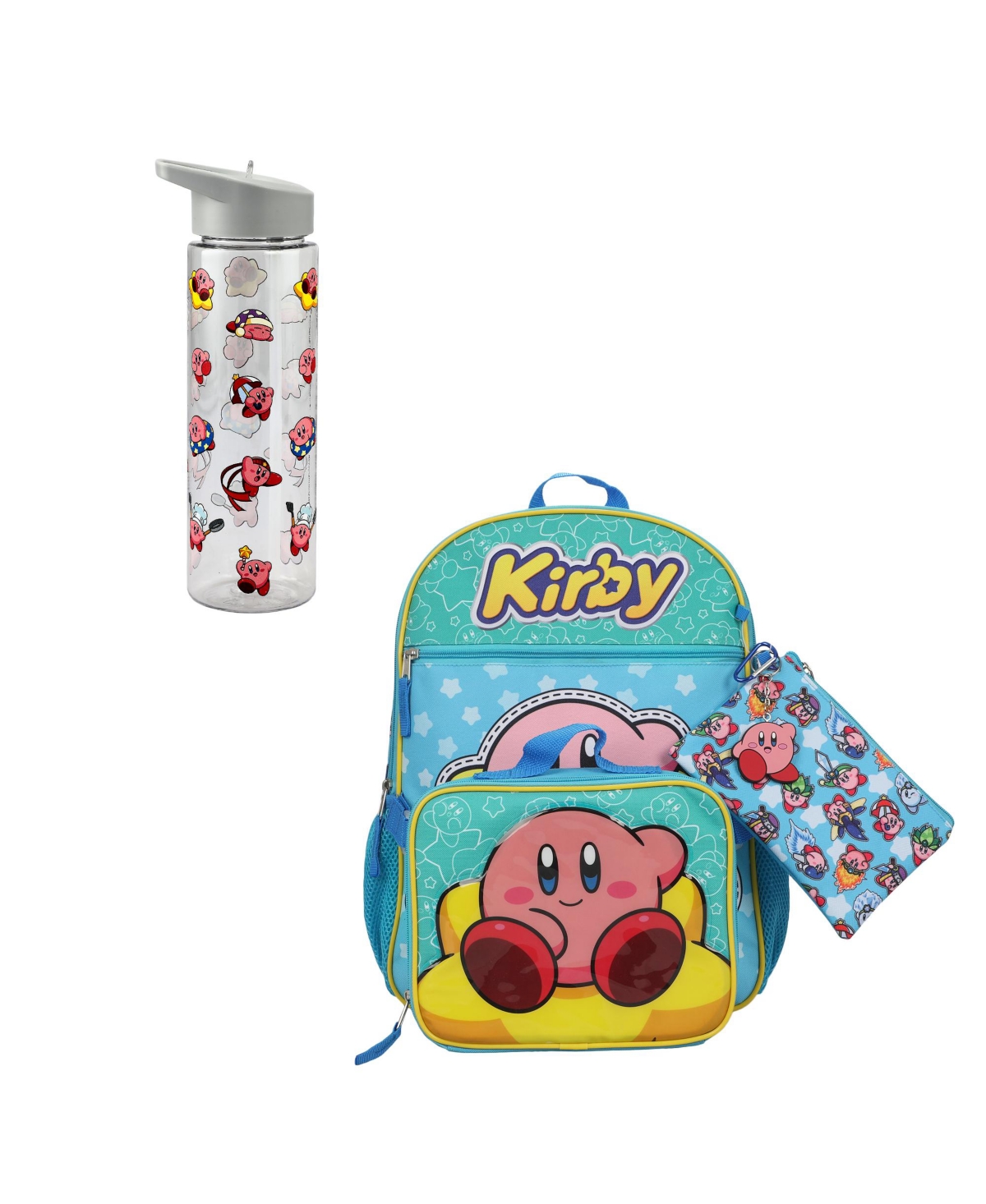 Kirby 5-Piece Backpack Set & 24 Oz Single Wall Water Bottle Combo Set - Multicolored