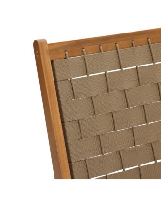 Outdoor Acacia Wood Woven Back and Seat Armless Deck Chair