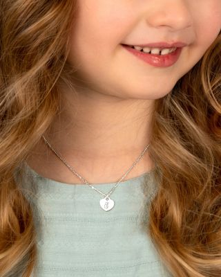 Girls Children's Sterling Silver Heart & Engraved Initial 12-14" Necklace