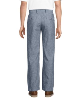 Мужские льняные хлопчатобумажные брюки свободного кроя в складку Lands'End