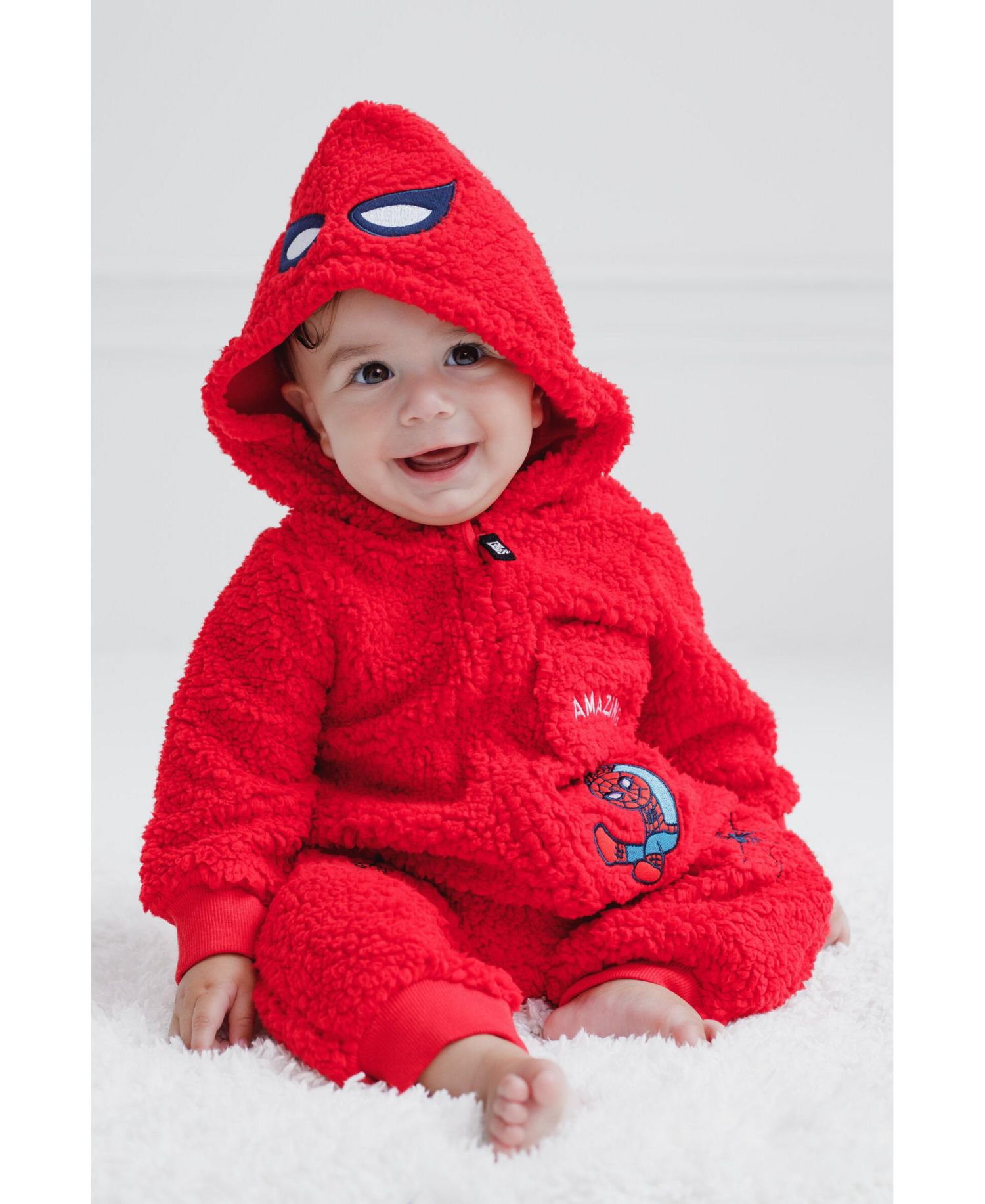 Baby Boys Spider-Man Cozy Sherpa Zip Up Cosplay Coverall