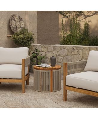 Outdoor Acacia Wood Rope Sides Round Drum Side and End Tables