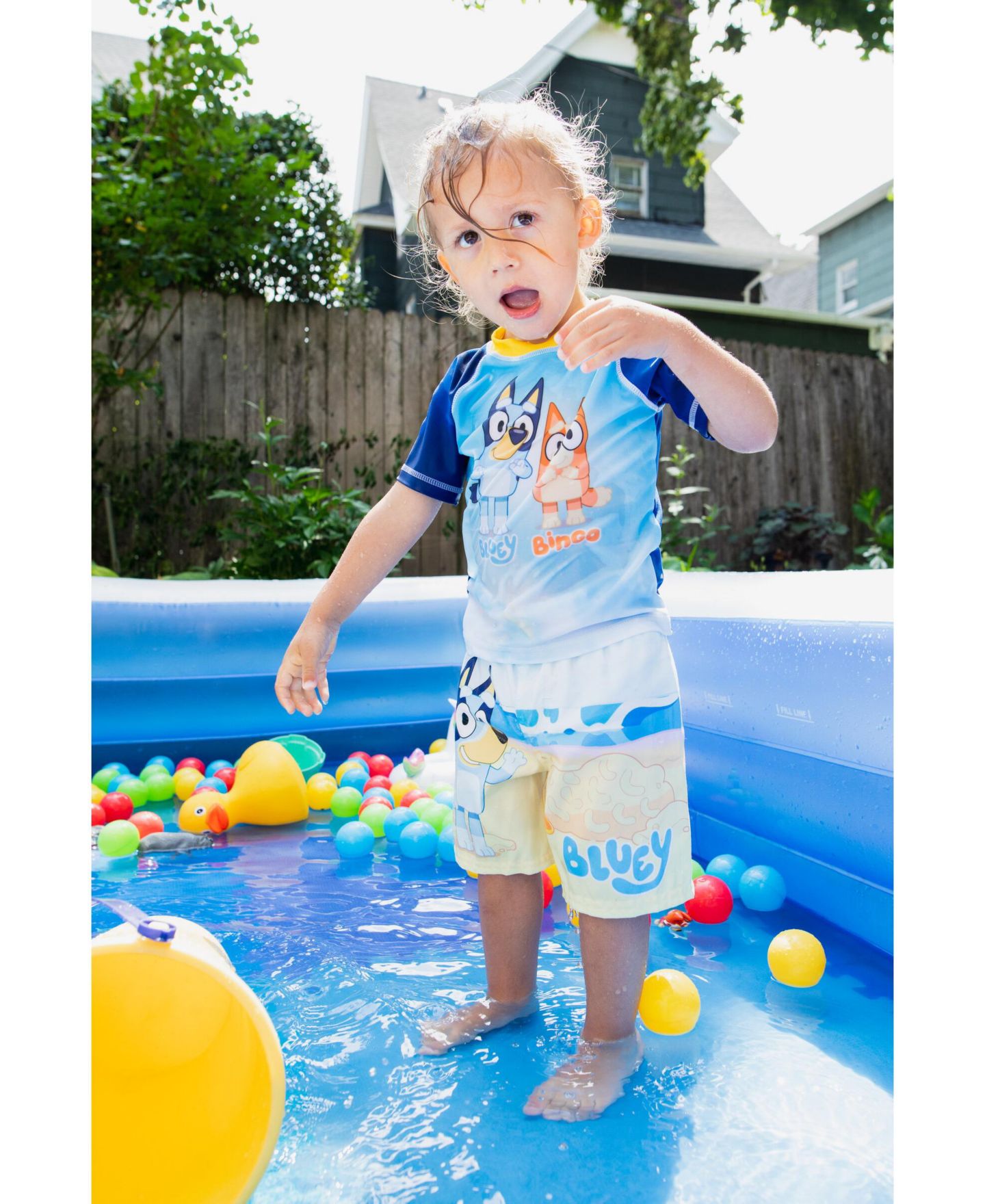 Комплекты Bluey UPF 50+ Pullover Rash Guard Swim Trunks Outfit Set для мальчиков-малышей, цвет: Синий — фото 5