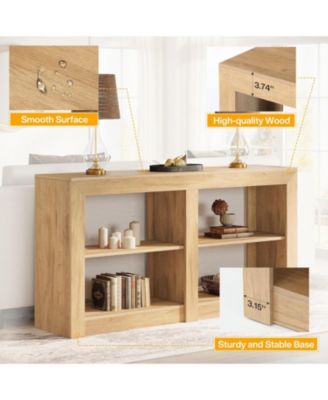 59-Inch Farmhouse Console Table, 3-Tier Entryway Table with Storage, Wood Console Behind Couch for Living Room, Hallway, Foyer, Oak