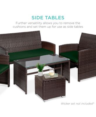 Set of 2 Wicker Ottomans, Multipurpose Furniture w/ Removable Cushions, Steel Frame