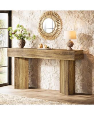 63-Inch Farmhouse Console Table, Narrow Long Sofa Table Behind Couch, Wood Entry Console for Entryway, Living Room, Foyer, Rustic Brown