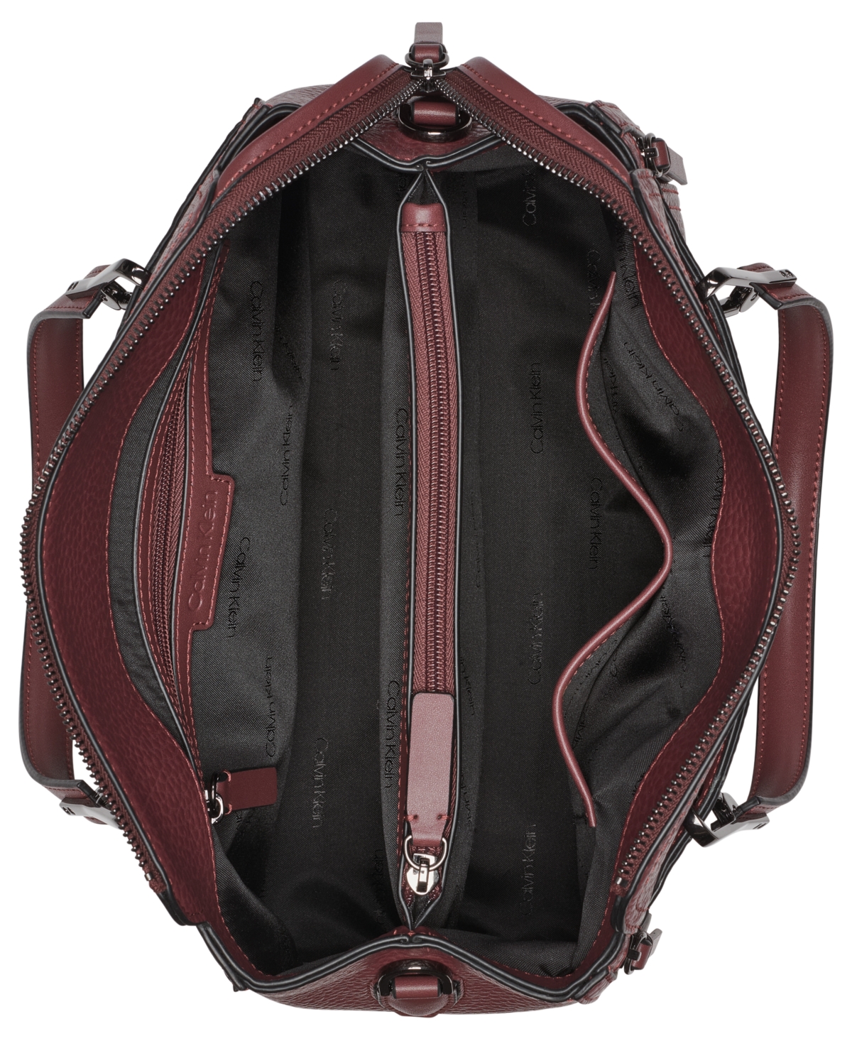 Calvin Klein Garnet Triple Compartment Top Zipper Satchel In Deep Rouge