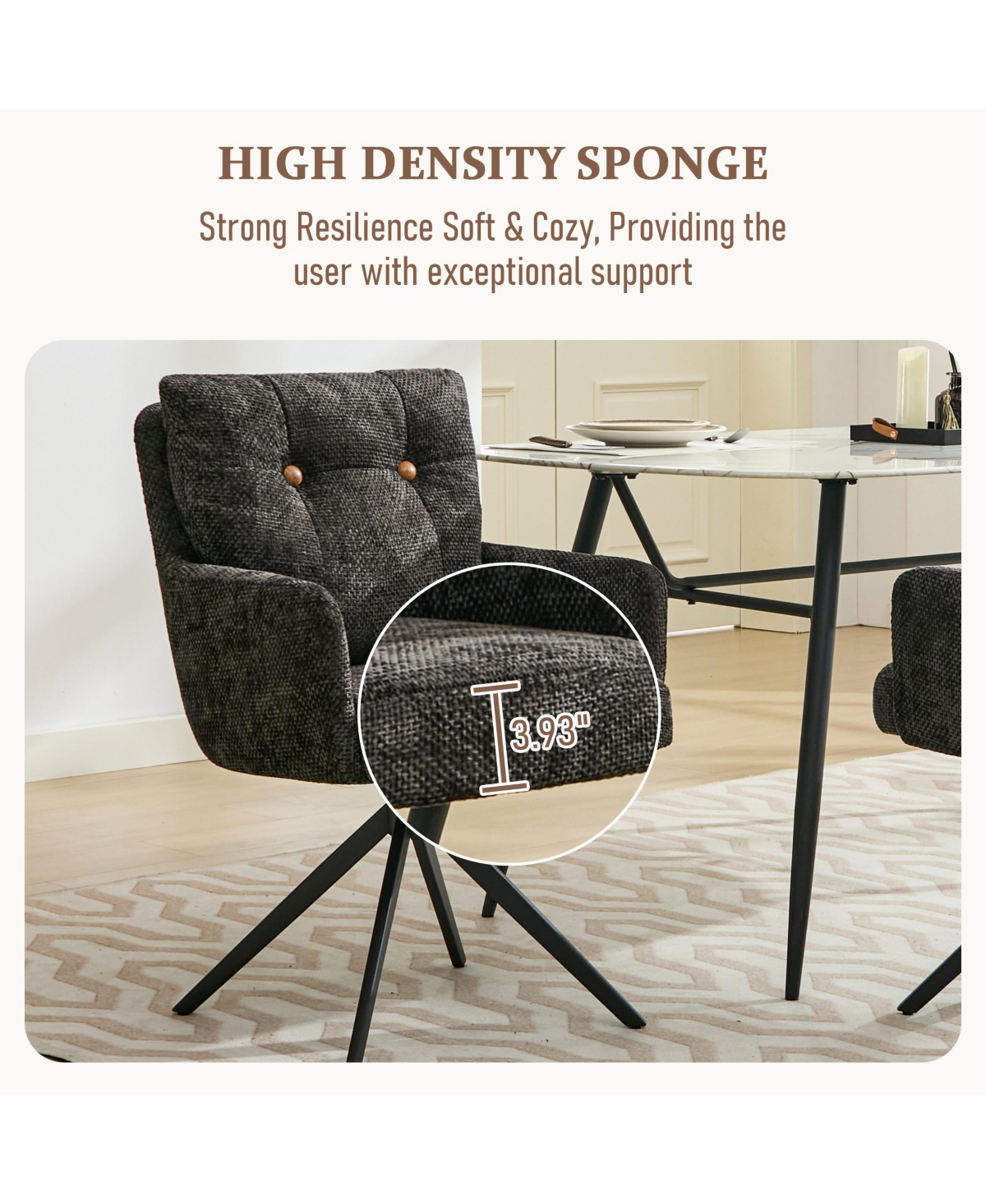 Dyhome Dining Chairs Set of 2, Mid Century Modern Swivel with Arm, Upholstered Accent Chair for Kitchen Living Room, Metal B