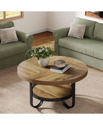31" Single-Piece Metal Coffee Table with Storage Shelf and Curved Legs