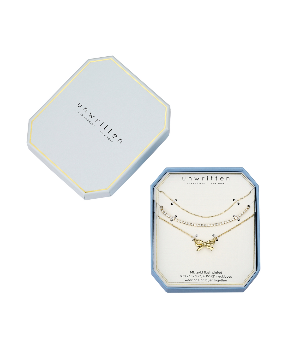 Unwritten Cubic Zirconia Bow Layered Necklace Set In Gold