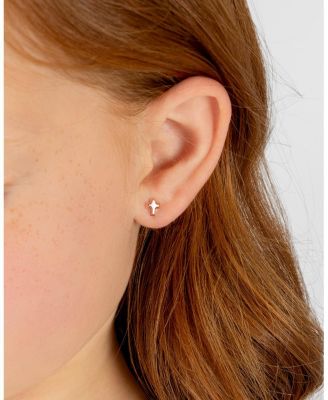 Children's 14K Gold Simple Cross Studs Girls' Screw Back Earrings